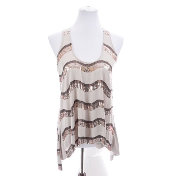 ZOA Anthropologie Womens Sequin Scalloped Asymmetrical Tank Top Gold Sz XS - Picture 1 of 8